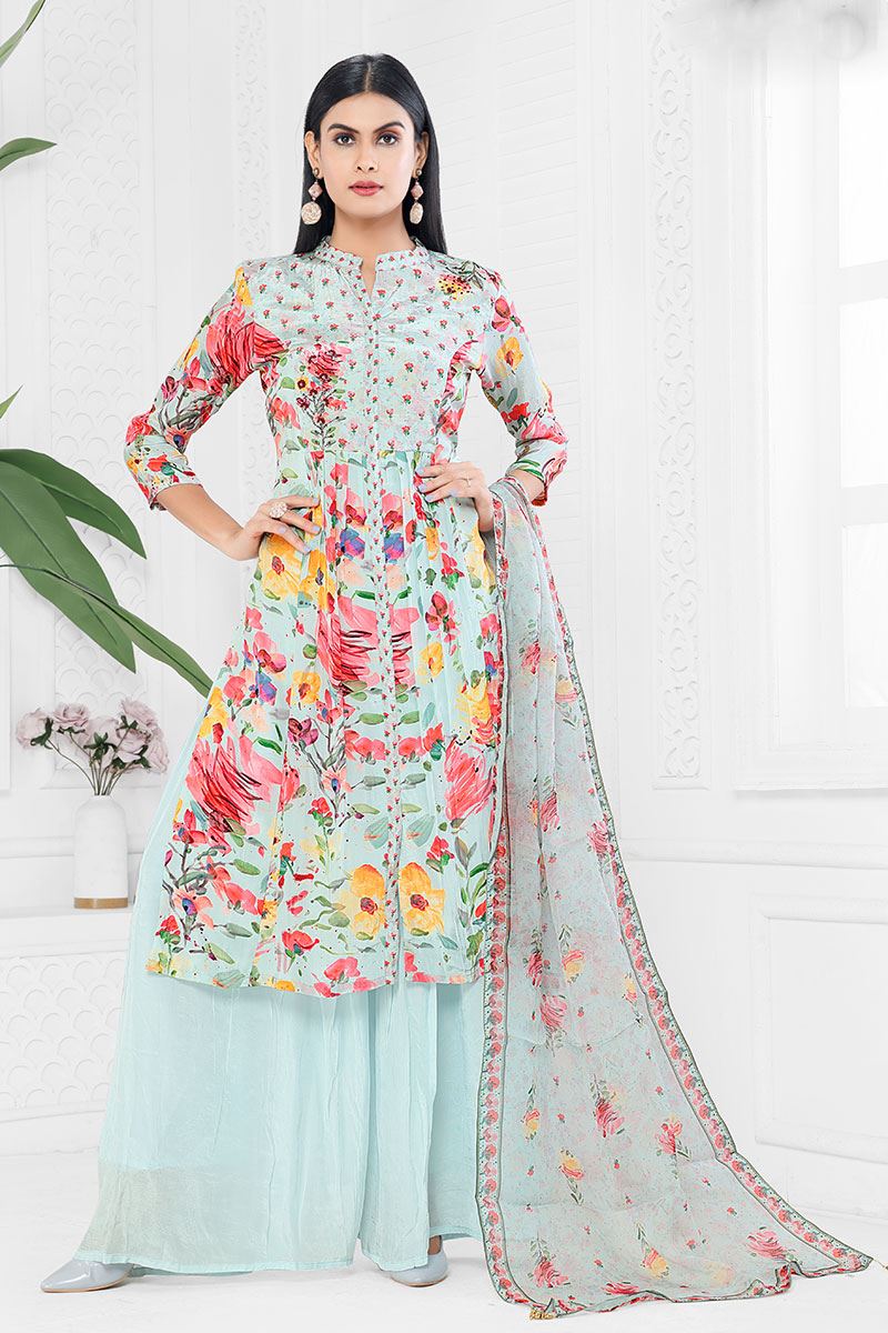 MarvelousSky Blue Designer Palazzo Suit for Festival and Party