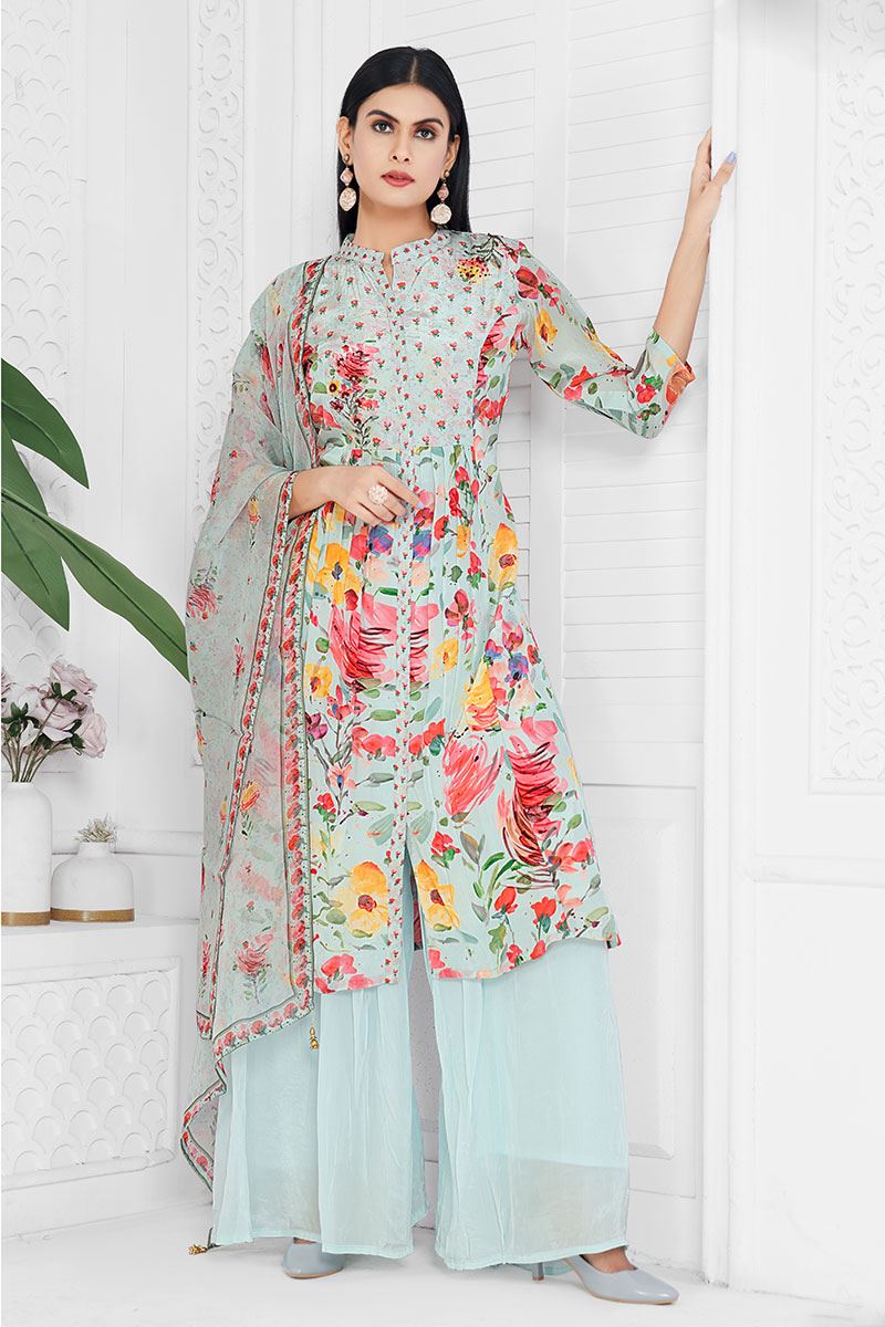 MarvelousSky Blue Designer Palazzo Suit for Festival and Party