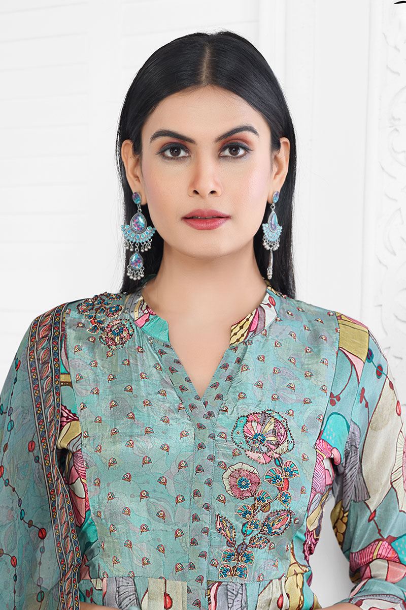 Exuberant Sky Blue Designer Palazzo Suit for Festival and Party