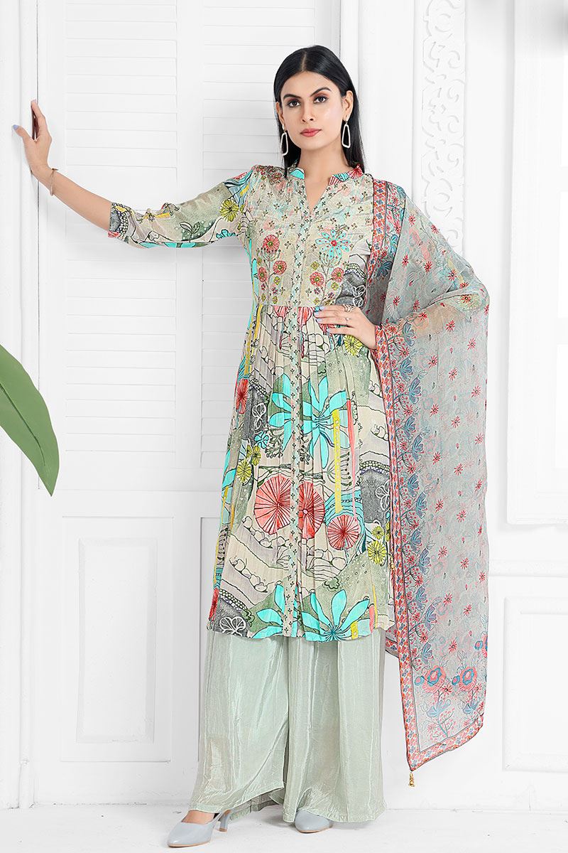 GlamorousSea Green Designer Palazzo Suit for Festival and Party