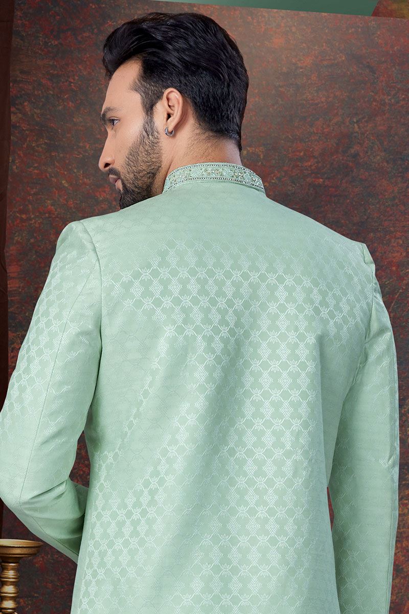 Fancy Pista Designer Indo-Western Sherwani for Engagement and Reception