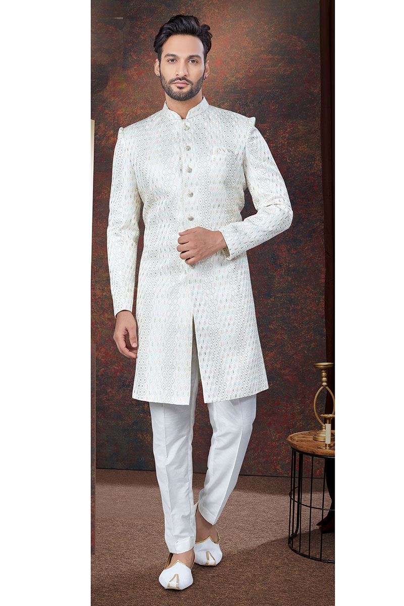 Captivating Cream Designer Indo-Western Sherwani for Engagement and Party