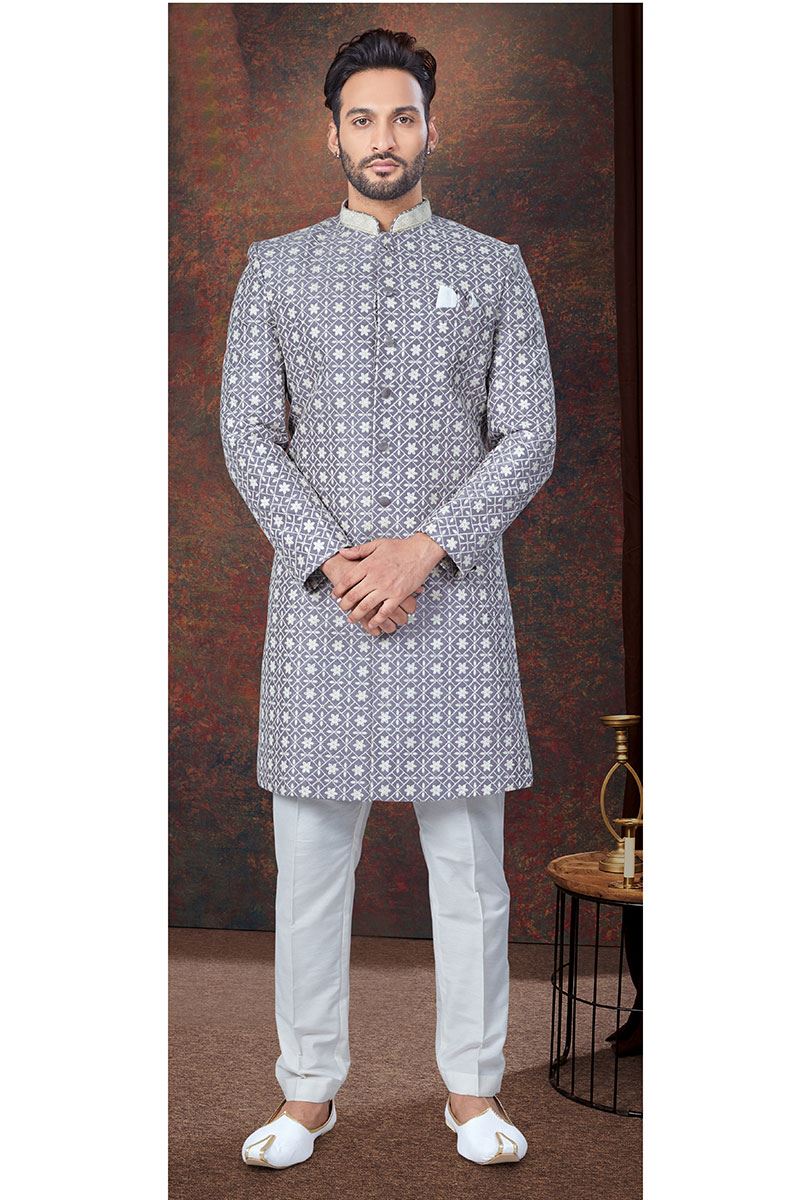 Aesthetic Lavender Designer Indo-Western Sherwani for Engagement and Reception