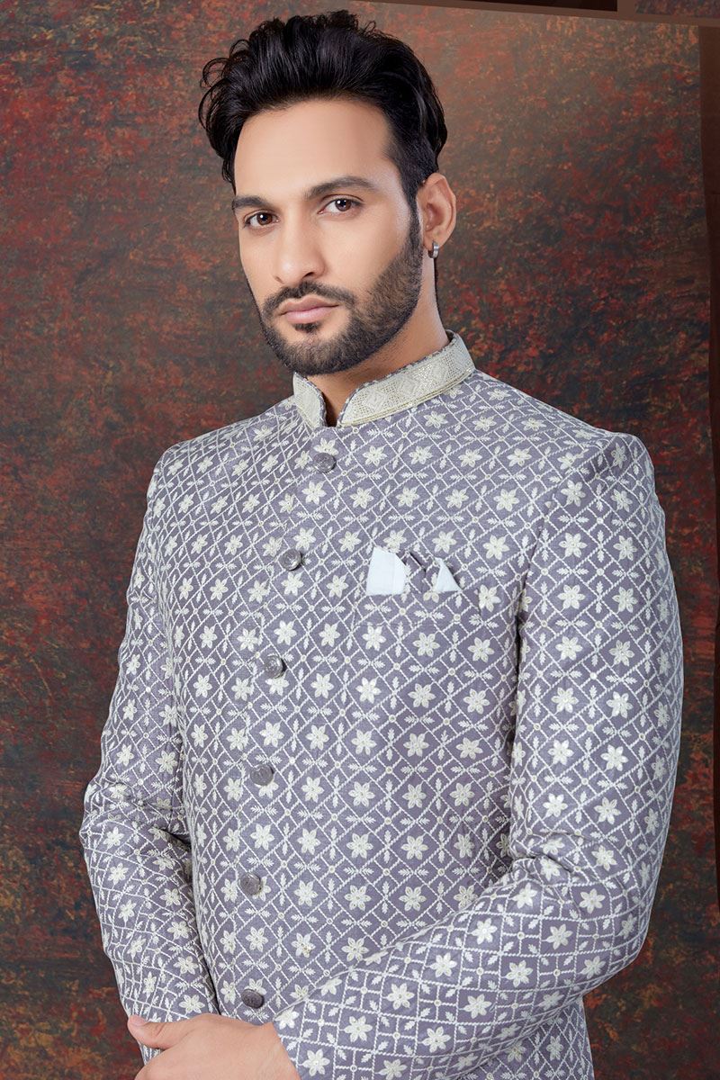 Aesthetic Lavender Designer Indo-Western Sherwani for Engagement and Reception
