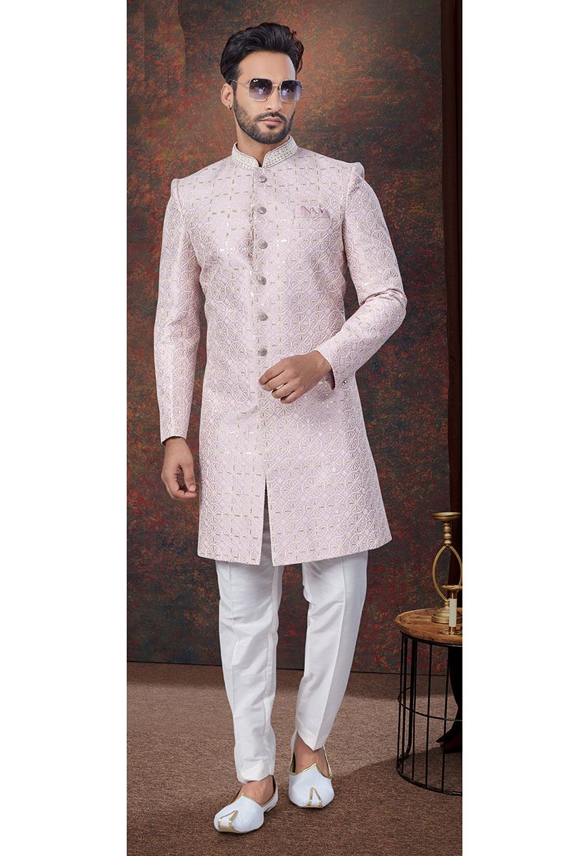 Enticing Light Lavender Designer Indo-Western Sherwani for Engagement and Reception