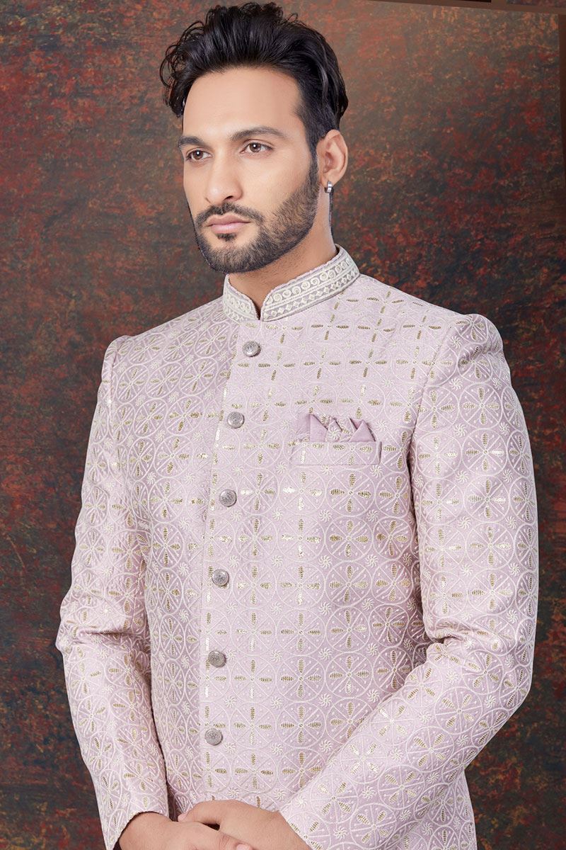 Enticing Light Lavender Designer Indo-Western Sherwani for Engagement and Reception