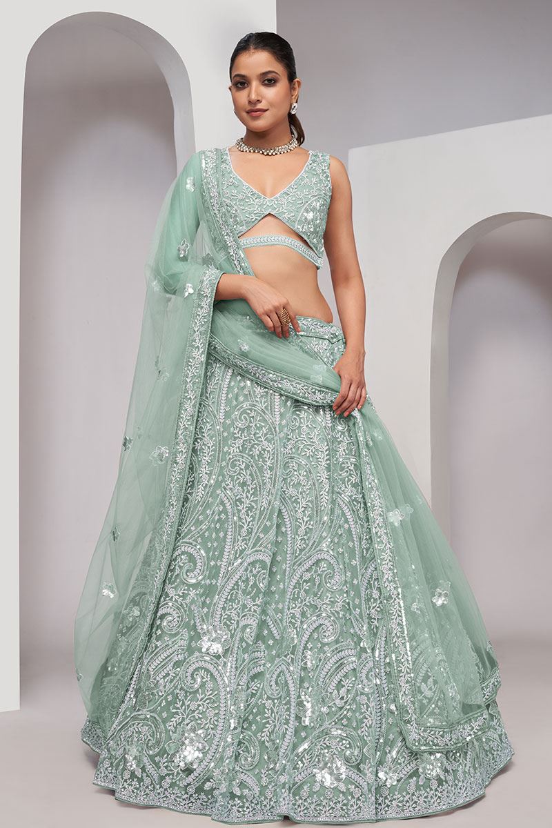 Stunning Mint Green Designer Indo-Western Lehenga Choli for Engagement and Reception