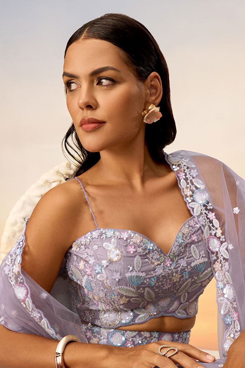 Smashing Mauve Designer Indo-Western Lehenga Choli for Reception and Engagement