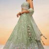 Spectacular Lime green Designer Indo-Western Lehenga Choli for Reception and Engagement