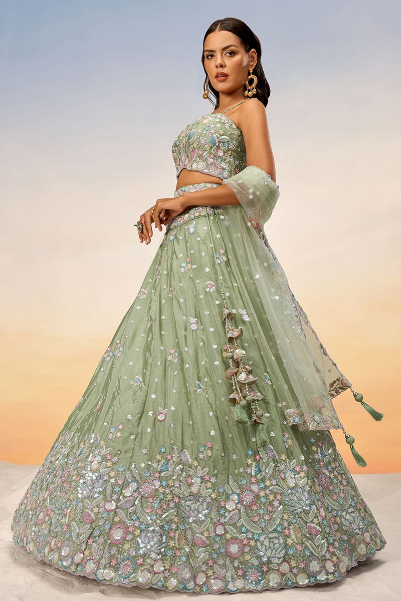 Spectacular Lime green Designer Indo-Western Lehenga Choli for Reception and Engagement