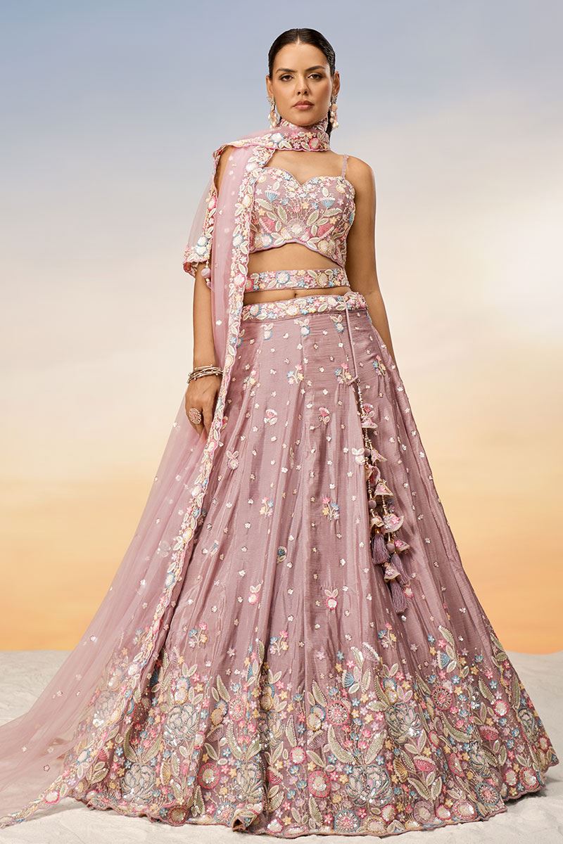 Splendid Rose Gold Designer Indo-Western Lehenga Choli for Reception and Engagement