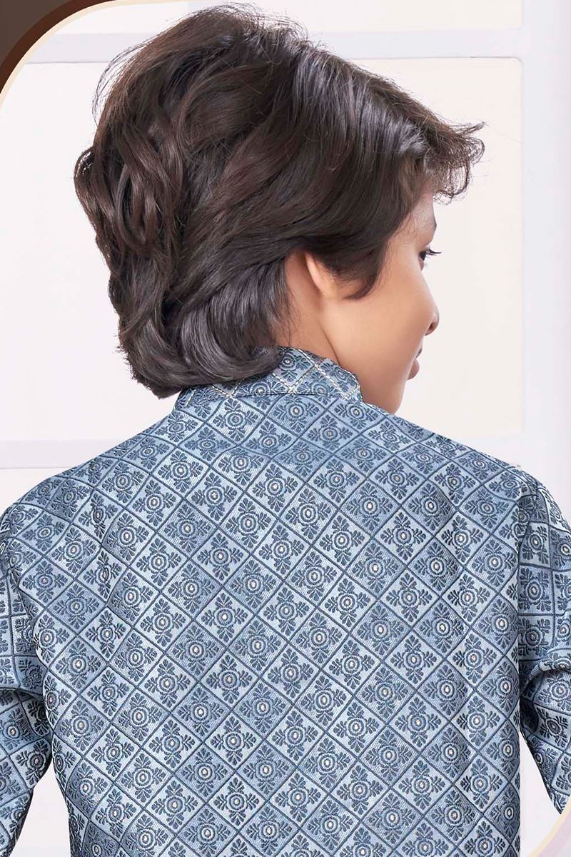 Charismatic Grey Colored Designer Kid’s Kurta Pajama Set for Festivals and Party