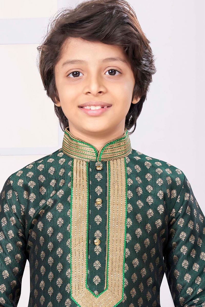 Awesome Green Colored Designer Kid’s Kurta Pajama Set for Festivals, Weddings, Reception, and Party