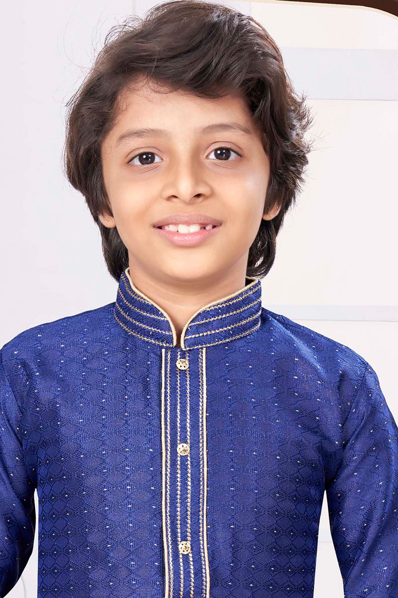 Impressive Navy Blue Colored Designer Kid’s Kurta Pajama Set for Festivals and Party