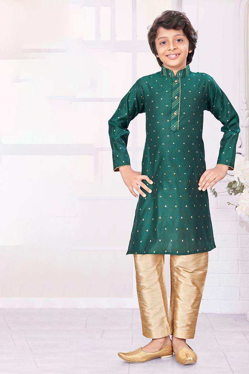 Delightful Green Colored Designer Kid’s Kurta Pajama Set for Festivals and Party