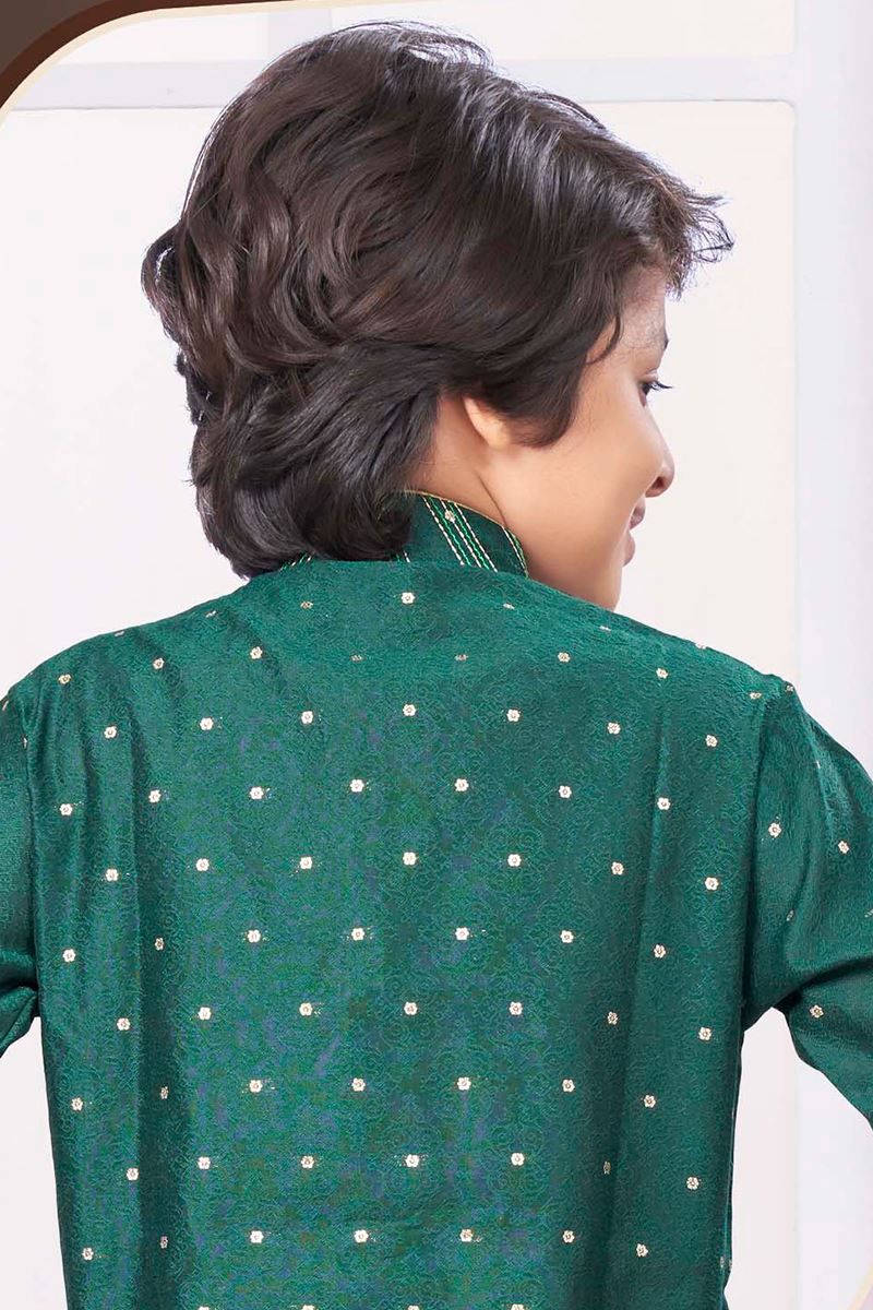 Delightful Green Colored Designer Kid’s Kurta Pajama Set for Festivals and Party