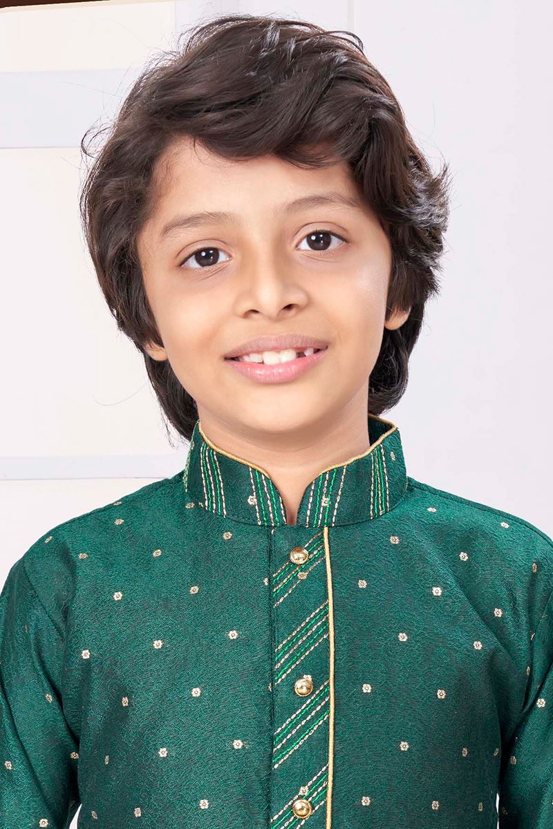 Delightful Green Colored Designer Kid’s Kurta Pajama Set for Festivals and Party