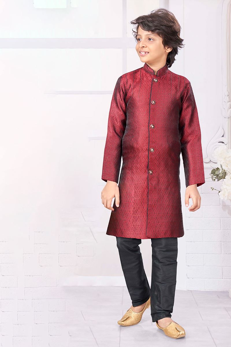 Splendid Maroon Colored Designer Kid’s Kurta Pajama Set for Festivals and Party
