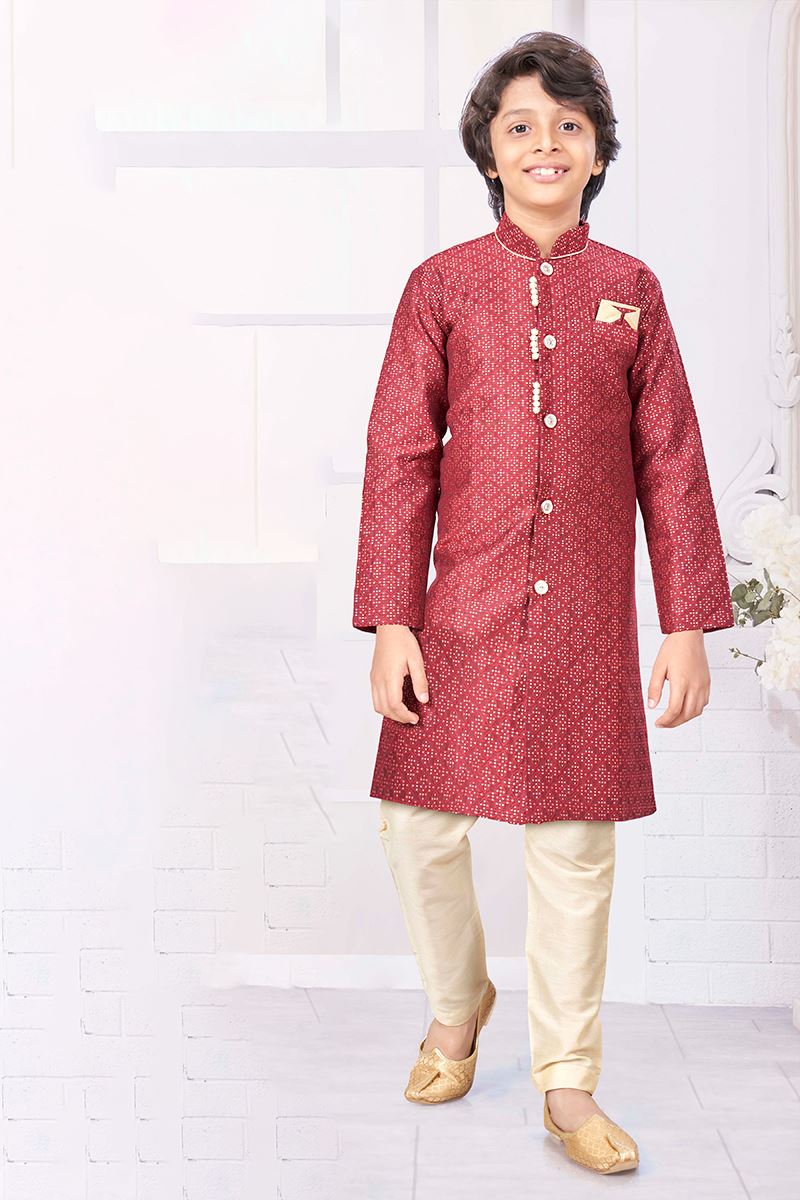 Amazing Maroon Colored Designer Kid’s Kurta Pajama Set for Festivals, Weddings, and Party