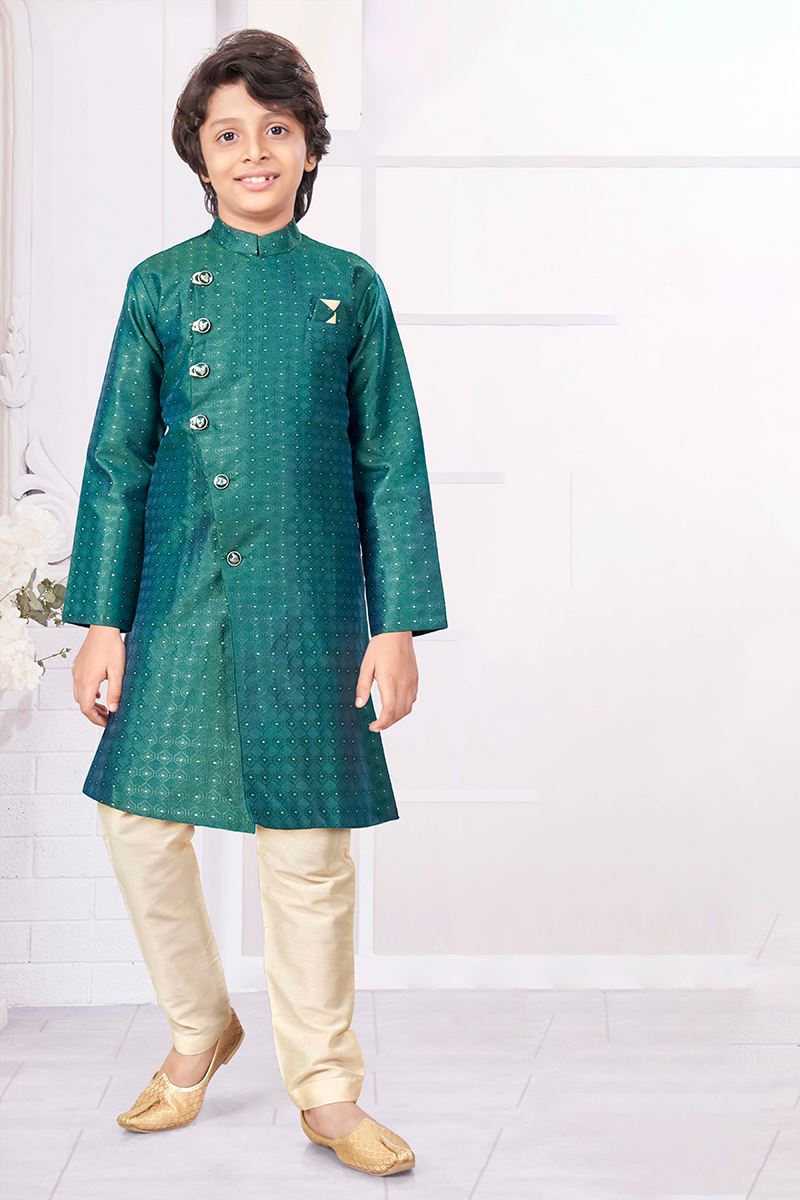 Awesome Green Colored Designer Kid’s Kurta Pajama Set for Festivals, Weddings, and Party