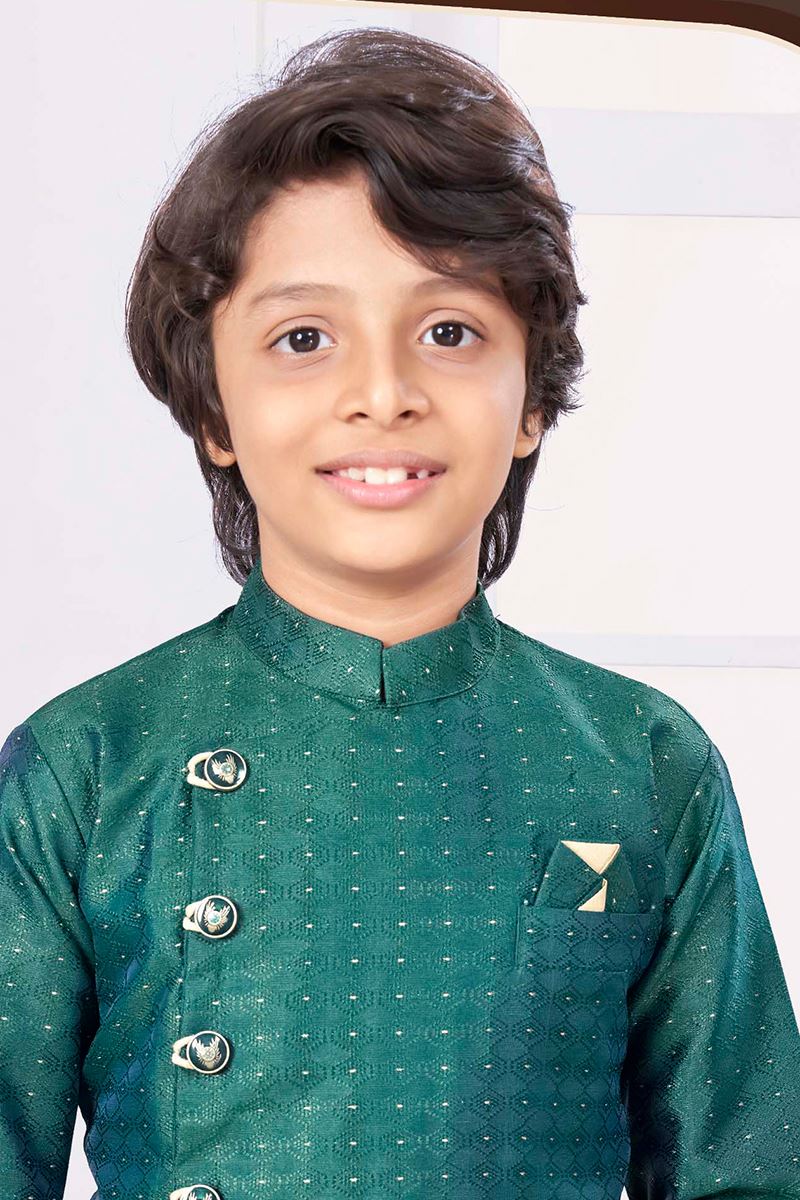 Awesome Green Colored Designer Kid’s Kurta Pajama Set for Festivals, Weddings, and Party