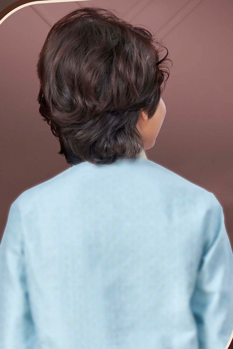 Delightful Sky Blue Colored Designer Kid’s Kurta Pajama Set for Festivals, Engagements, Reception, and Party