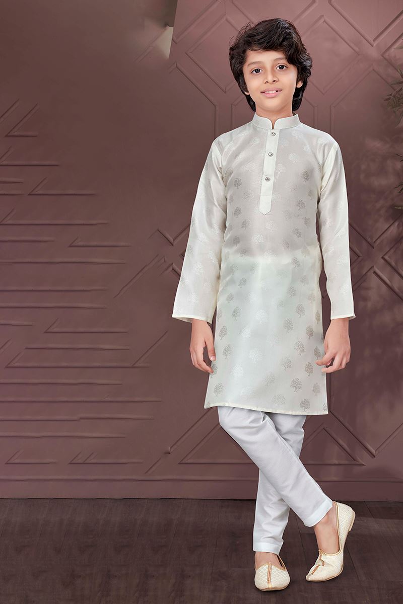 Elegant Cream Colored Designer Kid’s Kurta Pajama Set for Festivals and Party