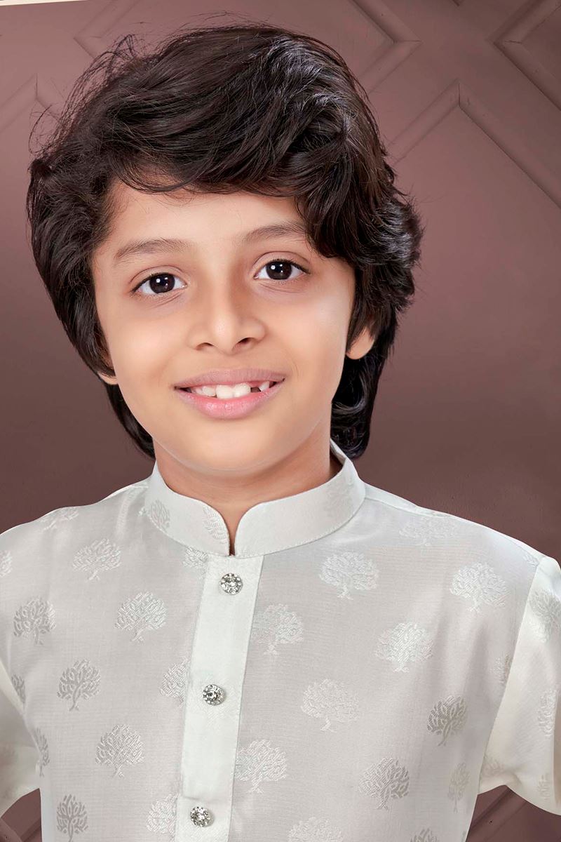 Elegant Cream Colored Designer Kid’s Kurta Pajama Set for Festivals and Party