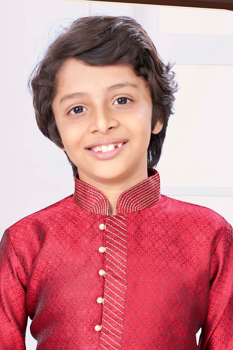 Enticing Maroon Colored Designer Kid’s Kurta Pajama Set for Festivals, Weddings, and Party