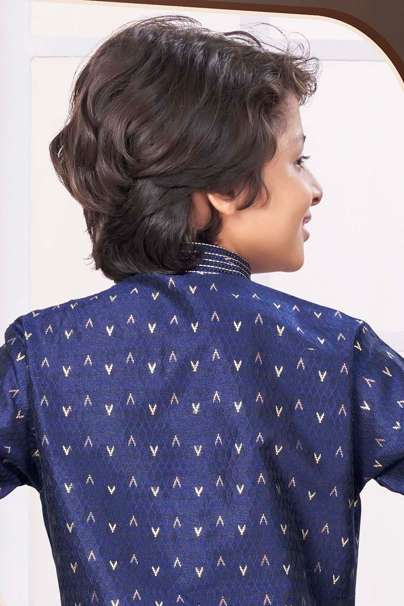 Exquisite Navy Blue Colored Designer Kid’s Kurta Pajama Set for Festivals, Weddings, and Party