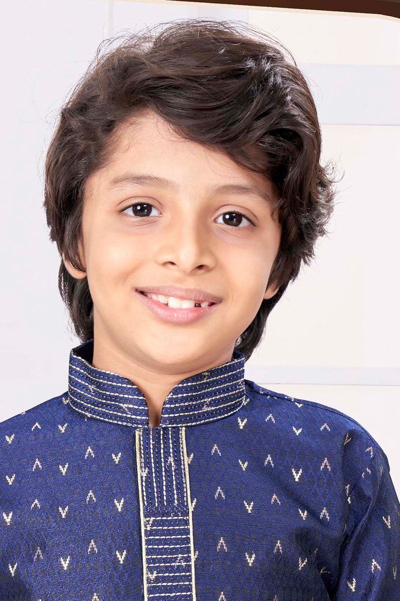 Exquisite Navy Blue Colored Designer Kid’s Kurta Pajama Set for Festivals, Weddings, and Party