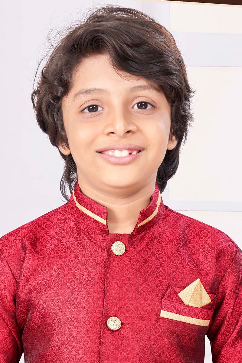 Attractive Maroon Colored Designer Kid’s Kurta Pajama Set for Festivals, Weddings, and Party
