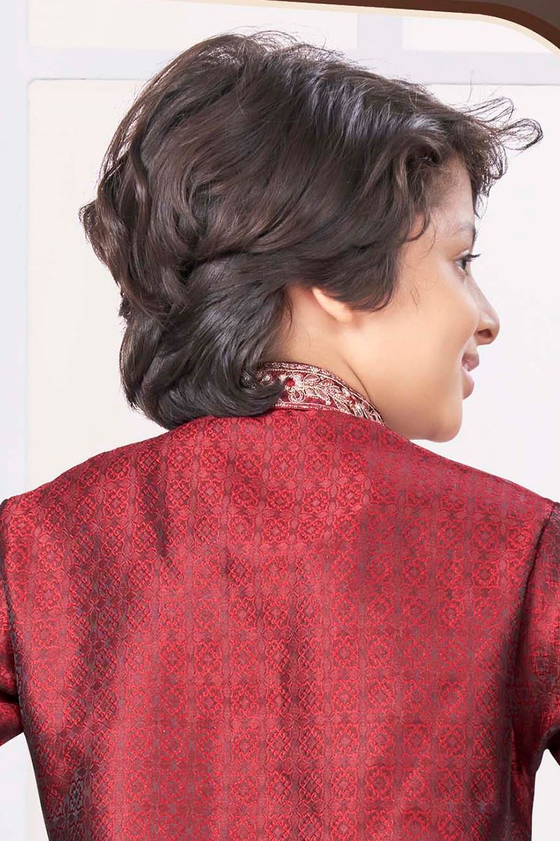 Exuberant Maroon Colored Designer Kid’s Kurta Pajama Set for Festivals, Weddings, Reception, and Party