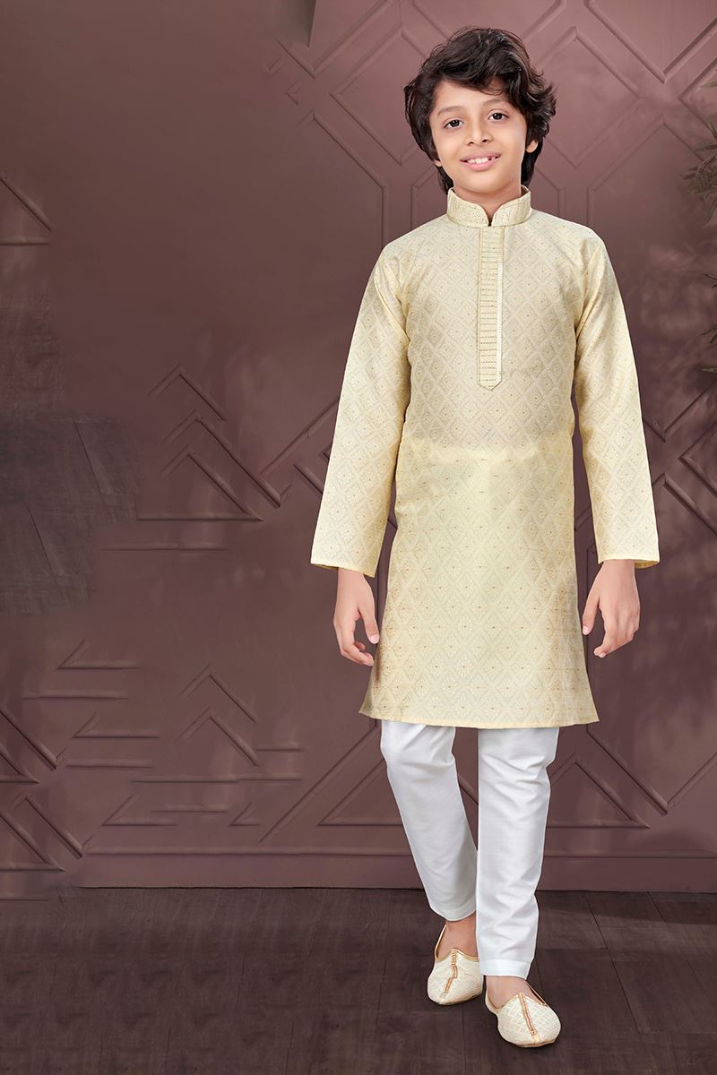 Majestic Gold Colored Designer Kid’s Kurta Pajama Set for Festivals, Engagements, Reception, and Party