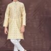 Appealing Gold Colored Designer Kid’s Kurta Pajama Set for Festivals, Engagements, Reception, and Party
