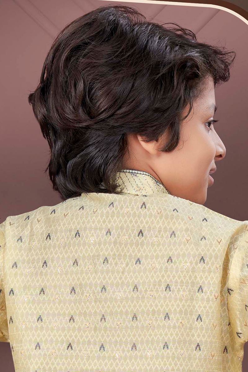 Appealing Gold Colored Designer Kid’s Kurta Pajama Set for Festivals, Engagements, Reception, and Party