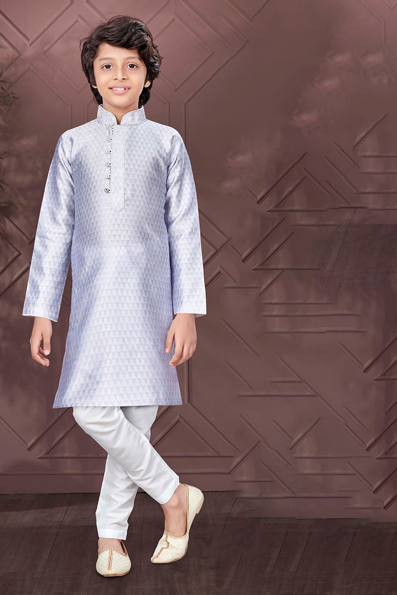 Magnificent Light Lavender Colored Designer Kid’s Kurta Pajama Set for Festivals, Engagements, Reception, and Party