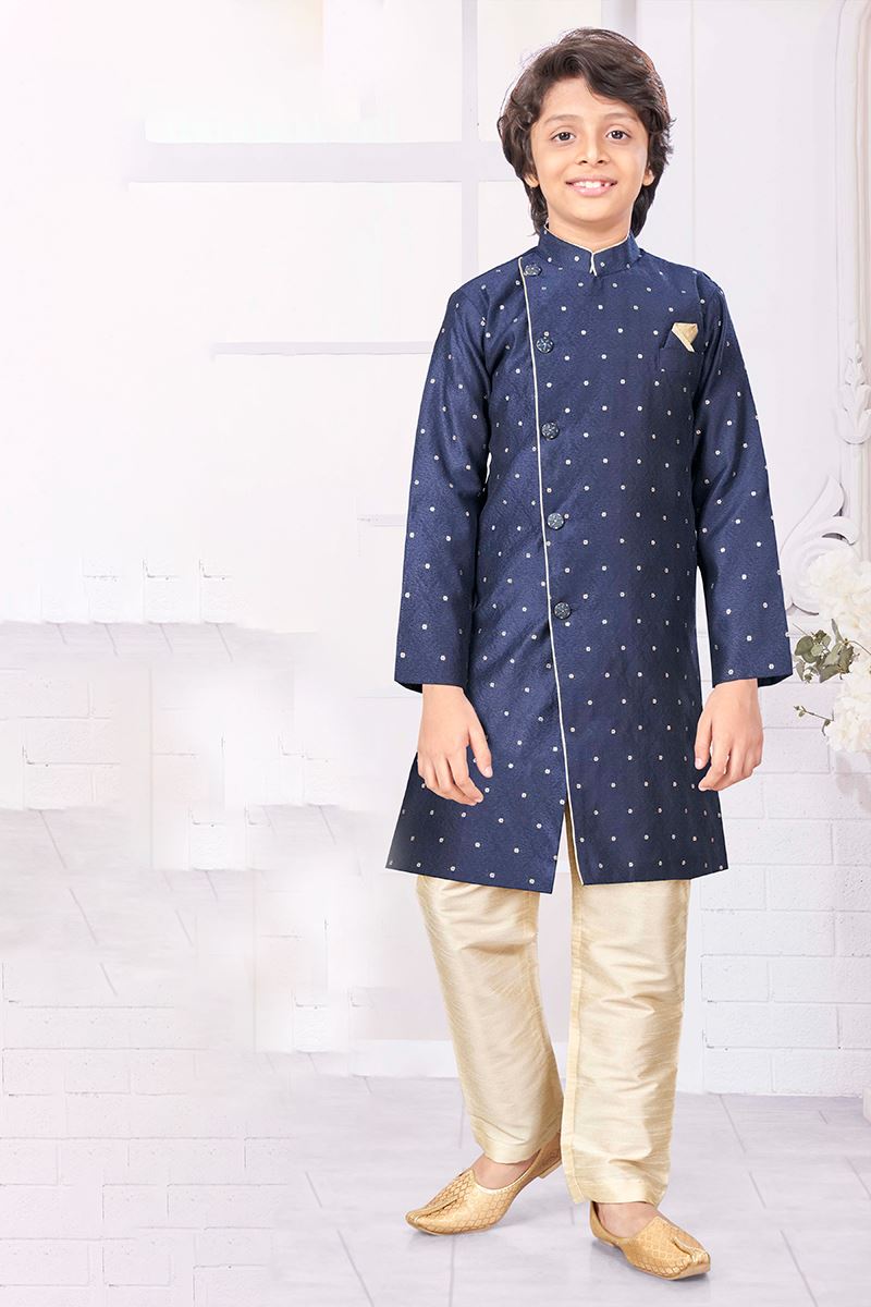 Dashing Navy Blue Colored Designer Kid’s Kurta Pajama Set for Festivals, Weddings, and Party