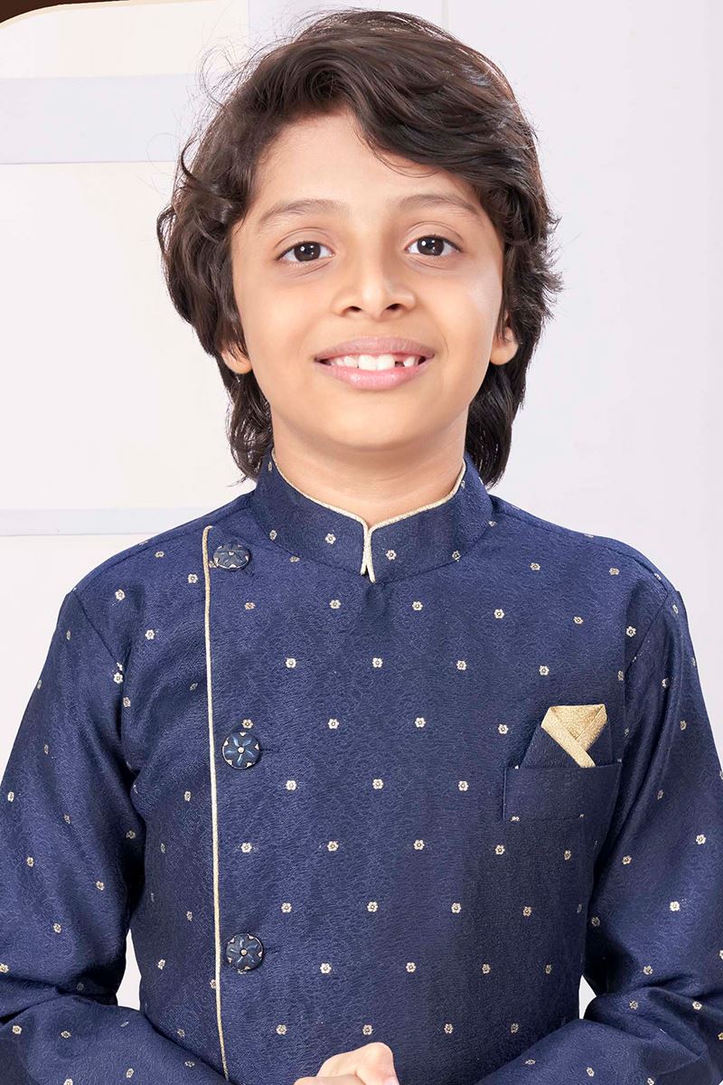 Dashing Navy Blue Colored Designer Kid’s Kurta Pajama Set for Festivals, Weddings, and Party