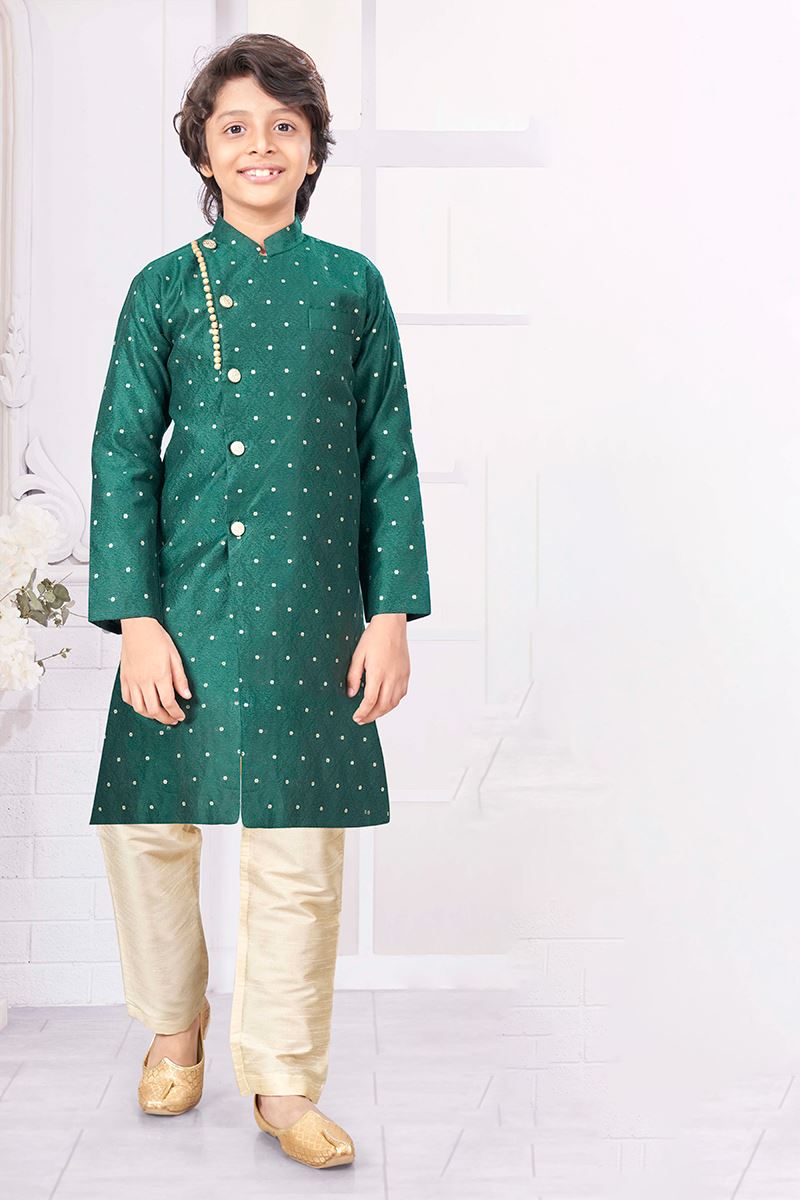 Elegant Green Colored Designer Kid’s Kurta Pajama Set for Festivals, Weddings, and Party