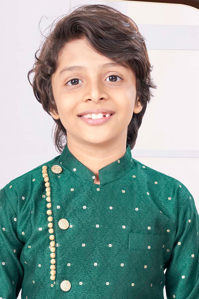 Elegant Green Colored Designer Kid’s Kurta Pajama Set for Festivals, Weddings, and Party