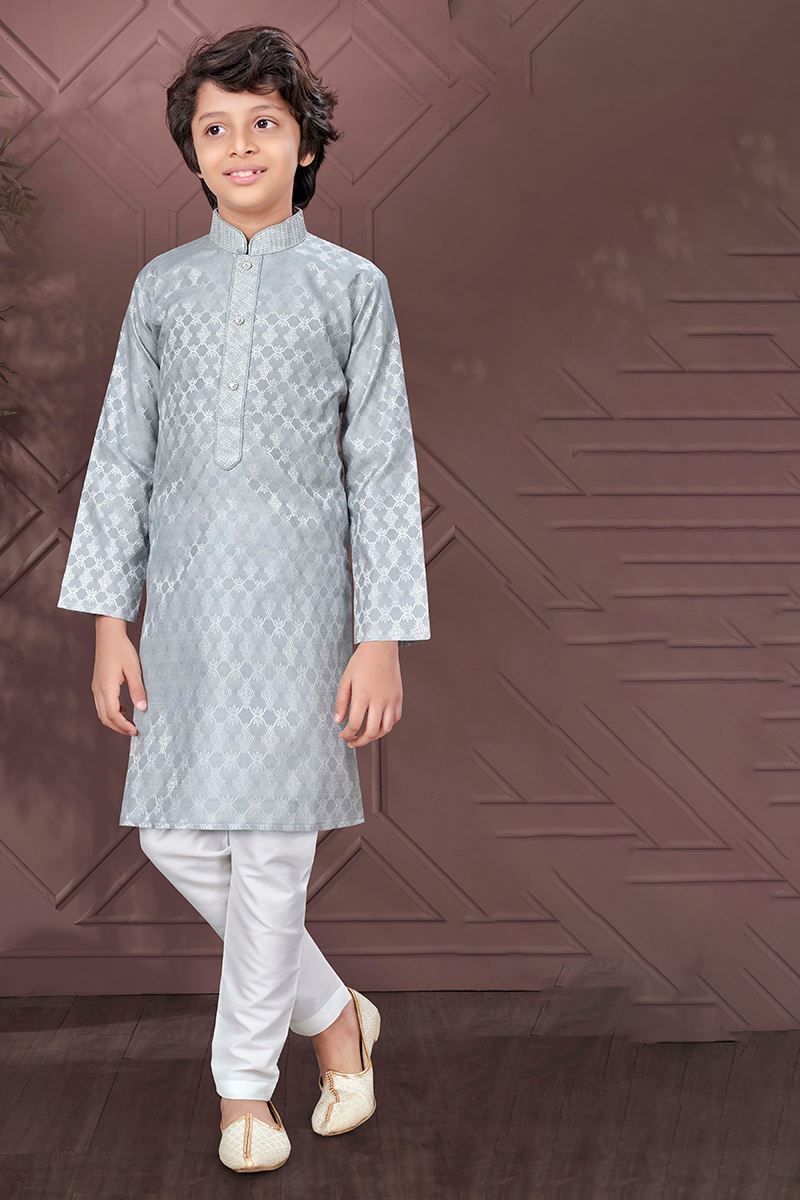Dashing Grey Colored Designer Kid’s Kurta Pajama Set for Festivals and Party