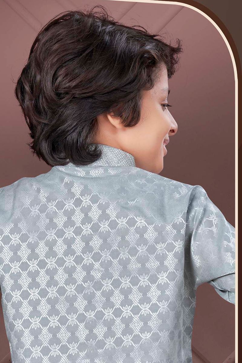 Dashing Grey Colored Designer Kid’s Kurta Pajama Set for Festivals and Party