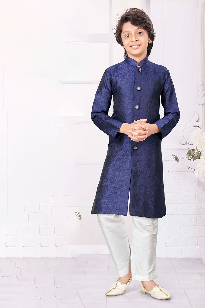 Magnificent Navy Blue Colored Designer Kid’s Kurta Pajama Set for Festivals, Wedding, and Party
