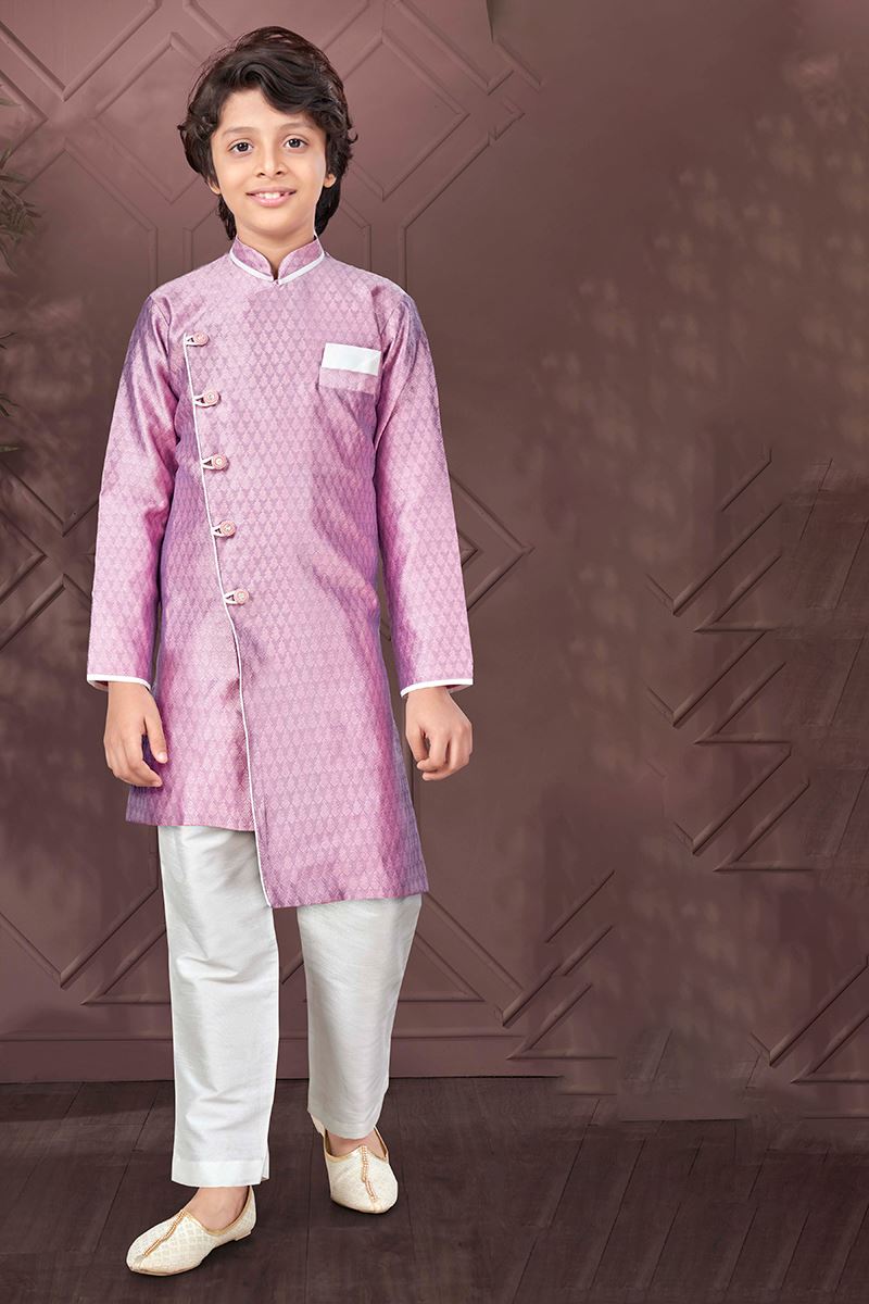 Fashionable Light Purple Colored Designer Kid’s Kurta Pajama Set for Festivals, Engagement, Reception, and Party