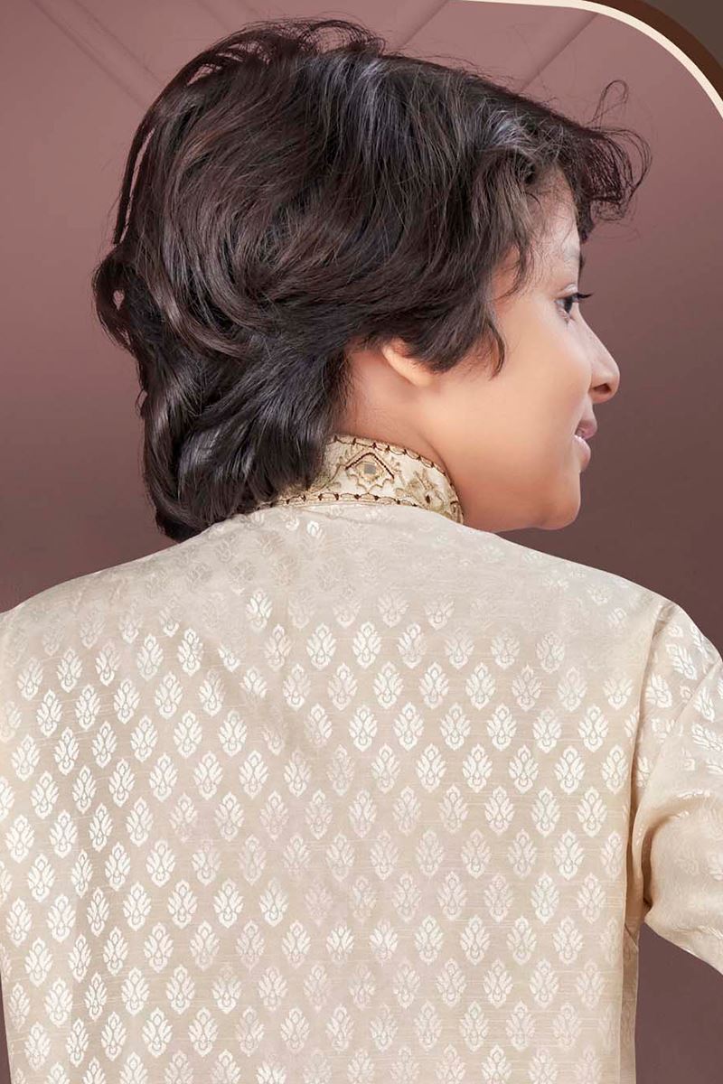 Charismatic Light Gold Colored Designer Kid’s Kurta Pajama Set for Festivals, Engagements, Reception, and Party