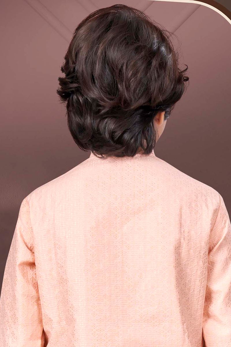 Classy Peach Colored Designer Kid’s Kurta Pajama Set for Festivals, Engagement, Reception, and Party
