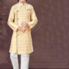Exuberant Gold Colored Designer Kid’s Kurta Pajama Set for Festivals, Party