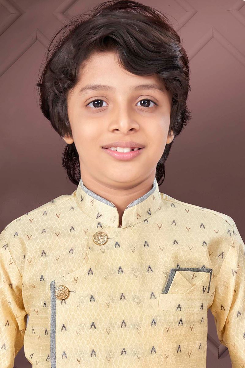 Exuberant Gold Colored Designer Kid’s Kurta Pajama Set for Festivals, Party