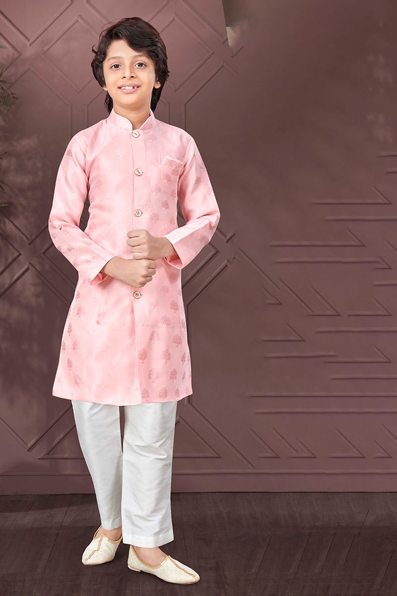 Attractive Pink Colored Designer Kid’s Kurta Pajama Set for Festivals, Engagements, Reception, and Party